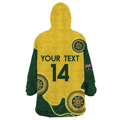 Custom Australia Boomers Wearable Blanket Hoodie Aboriginal With Marble Pattern - Yellow