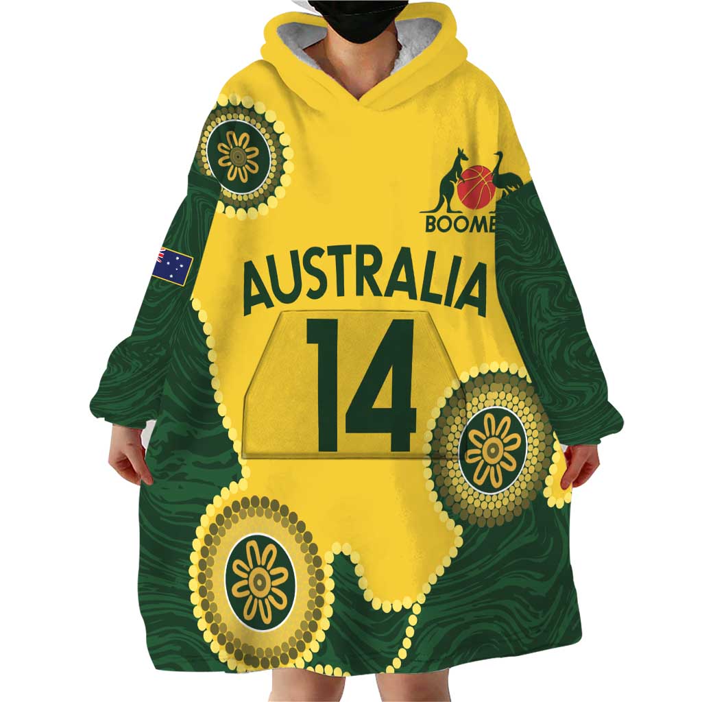 Custom Australia Boomers Wearable Blanket Hoodie Aboriginal With Marble Pattern - Yellow