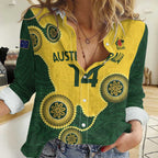 Custom Australia Boomers Women Casual Shirt Aboriginal With Marble Pattern - Yellow