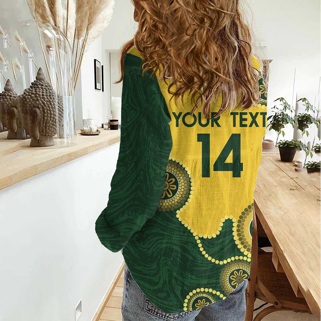 Custom Australia Boomers Women Casual Shirt Aboriginal With Marble Pattern - Yellow