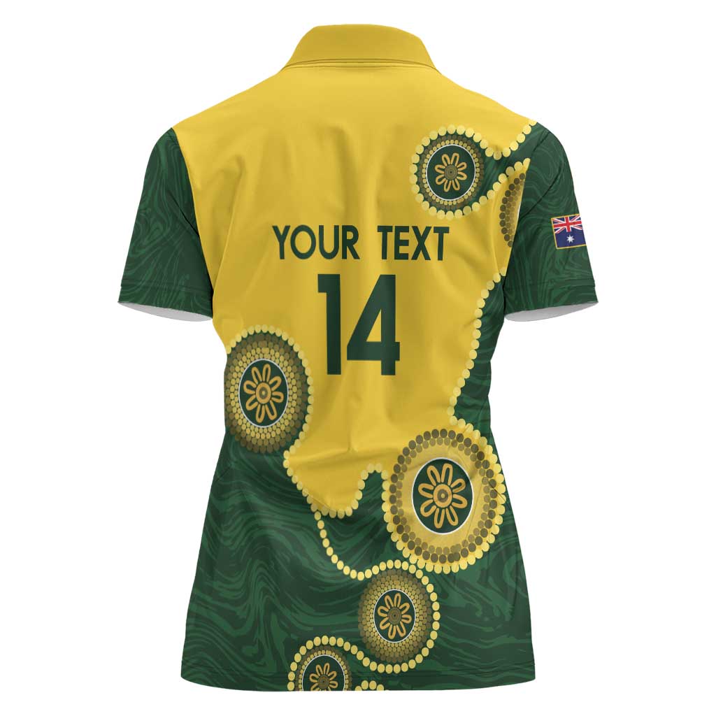 Custom Australia Boomers Women Polo Shirt Aboriginal With Marble Pattern - Yellow