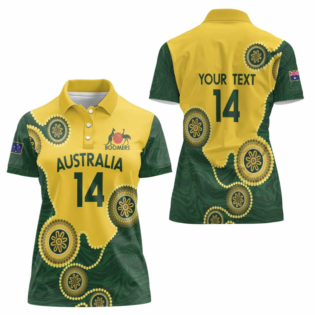 Custom Australia Boomers Women Polo Shirt Aboriginal With Marble Pattern - Yellow