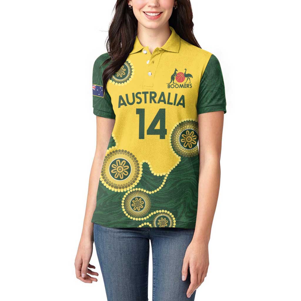 Custom Australia Boomers Women Polo Shirt Aboriginal With Marble Pattern - Yellow
