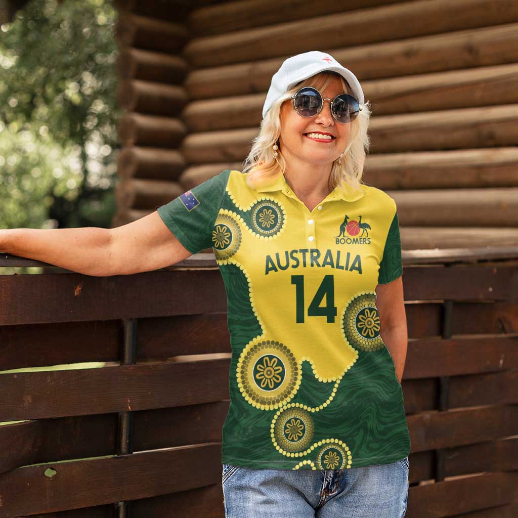 Custom Australia Boomers Women Polo Shirt Aboriginal With Marble Pattern - Yellow