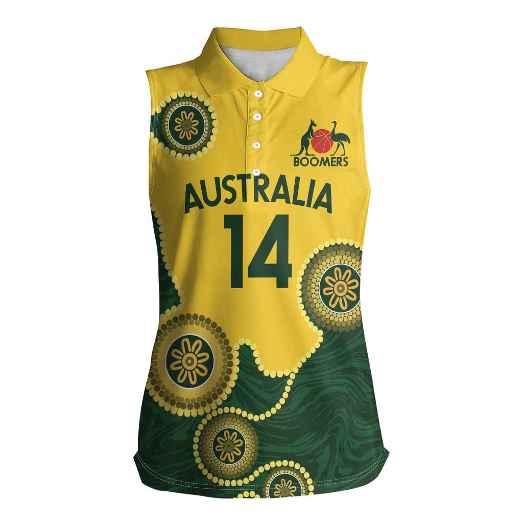 Custom Australia Boomers Women Sleeveless Polo Shirt Aboriginal With Marble Pattern - Yellow
