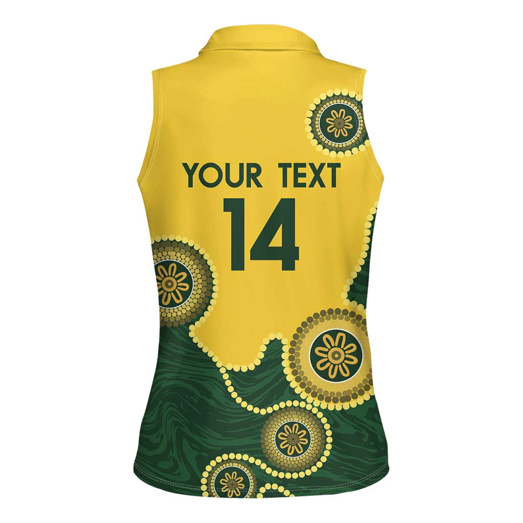 Custom Australia Boomers Women Sleeveless Polo Shirt Aboriginal With Marble Pattern - Yellow