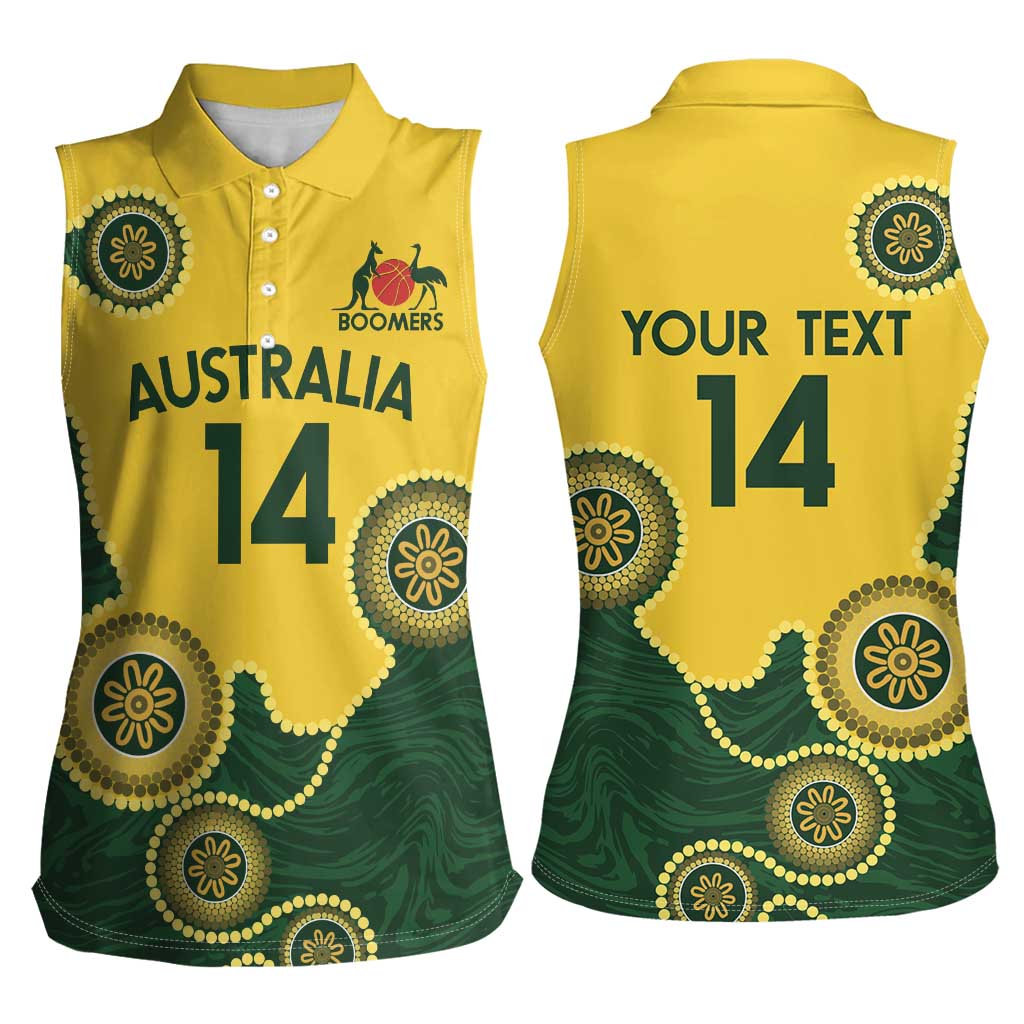 Custom Australia Boomers Women Sleeveless Polo Shirt Aboriginal With Marble Pattern - Yellow
