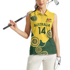 Custom Australia Boomers Women Sleeveless Polo Shirt Aboriginal With Marble Pattern - Yellow