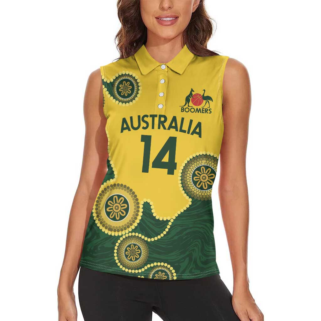 Custom Australia Boomers Women Sleeveless Polo Shirt Aboriginal With Marble Pattern - Yellow