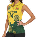 Custom Australia Boomers Women Sleeveless Polo Shirt Aboriginal With Marble Pattern - Yellow