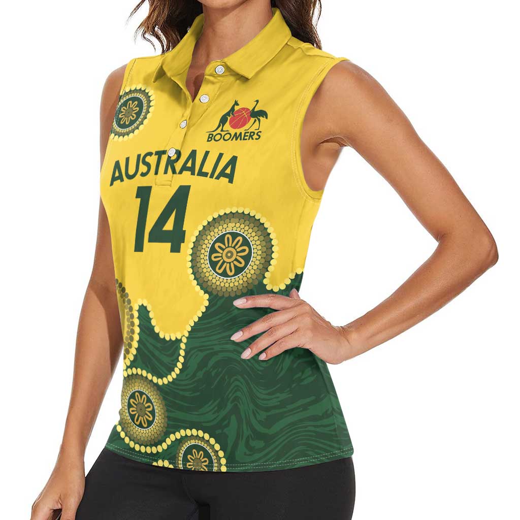 Custom Australia Boomers Women Sleeveless Polo Shirt Aboriginal With Marble Pattern - Yellow