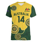 Custom Australia Boomers Women V-Neck T-Shirt Aboriginal With Marble Pattern - Yellow