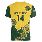 Custom Australia Boomers Women V-Neck T-Shirt Aboriginal With Marble Pattern - Yellow