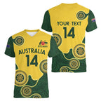 Custom Australia Boomers Women V-Neck T-Shirt Aboriginal With Marble Pattern - Yellow