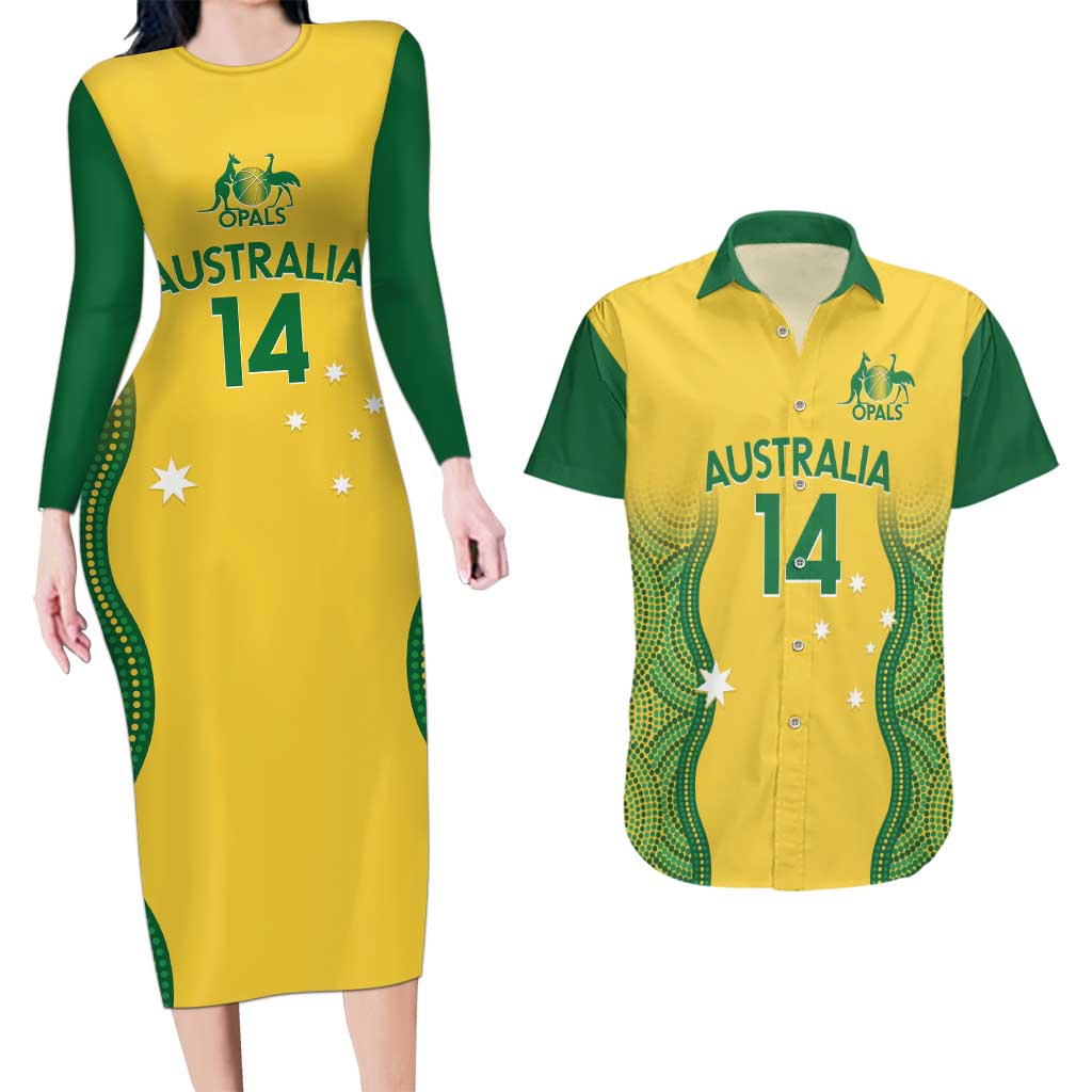 Custom Australia Opals Couples Matching Long Sleeve Bodycon Dress and Hawaiian Shirt Indigenous Art