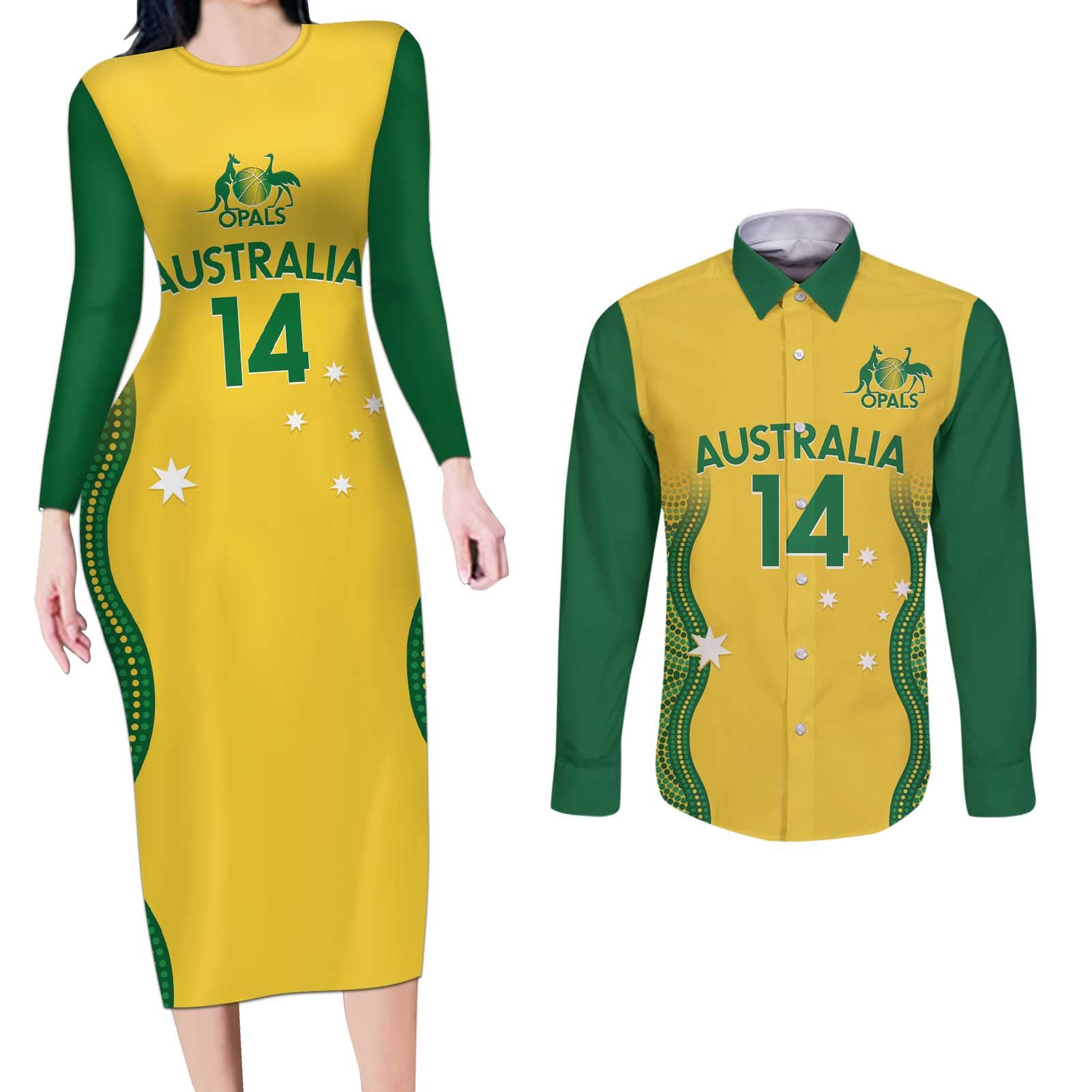 Custom Australia Opals Couples Matching Long Sleeve Bodycon Dress and Long Sleeve Button Shirt Indigenous Art