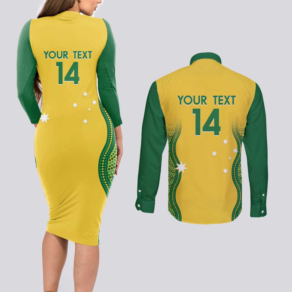 Custom Australia Opals Couples Matching Long Sleeve Bodycon Dress and Long Sleeve Button Shirt Indigenous Art
