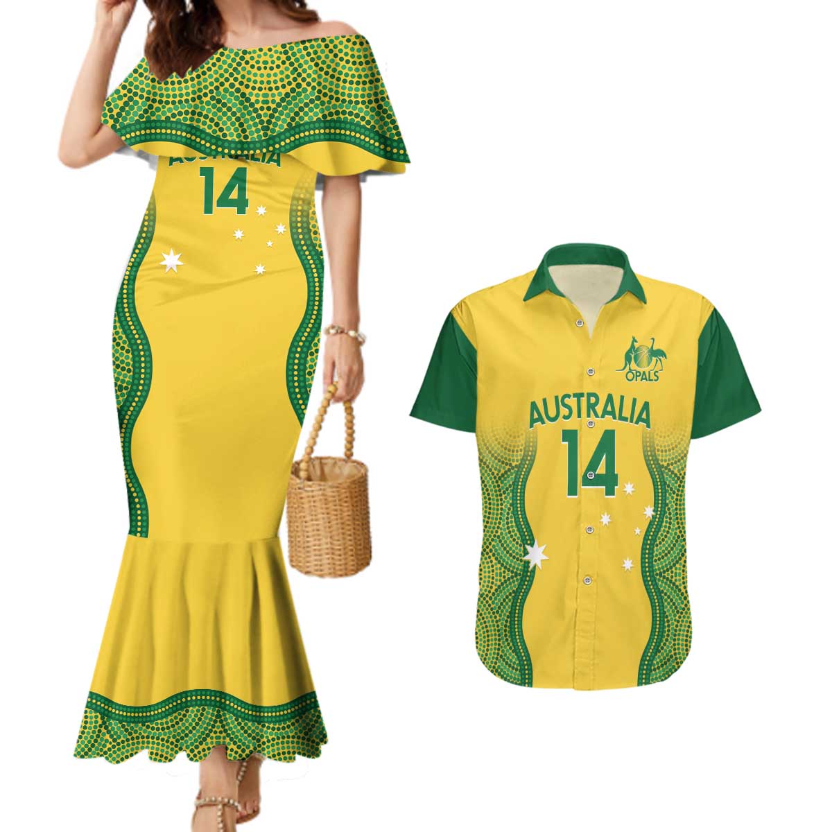 Custom Australia Opals Couples Matching Mermaid Dress and Hawaiian Shirt Indigenous Art