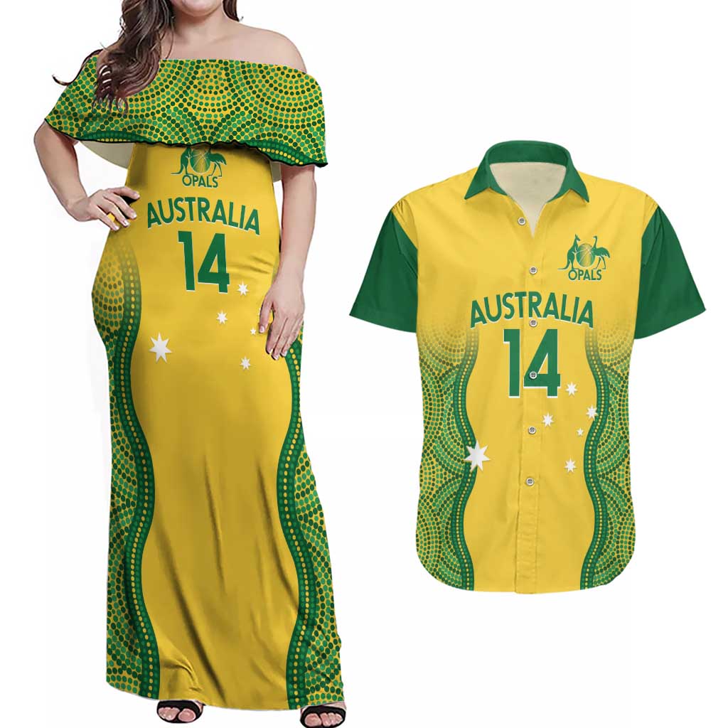 Custom Australia Opals Couples Matching Off Shoulder Maxi Dress and Hawaiian Shirt Indigenous Art
