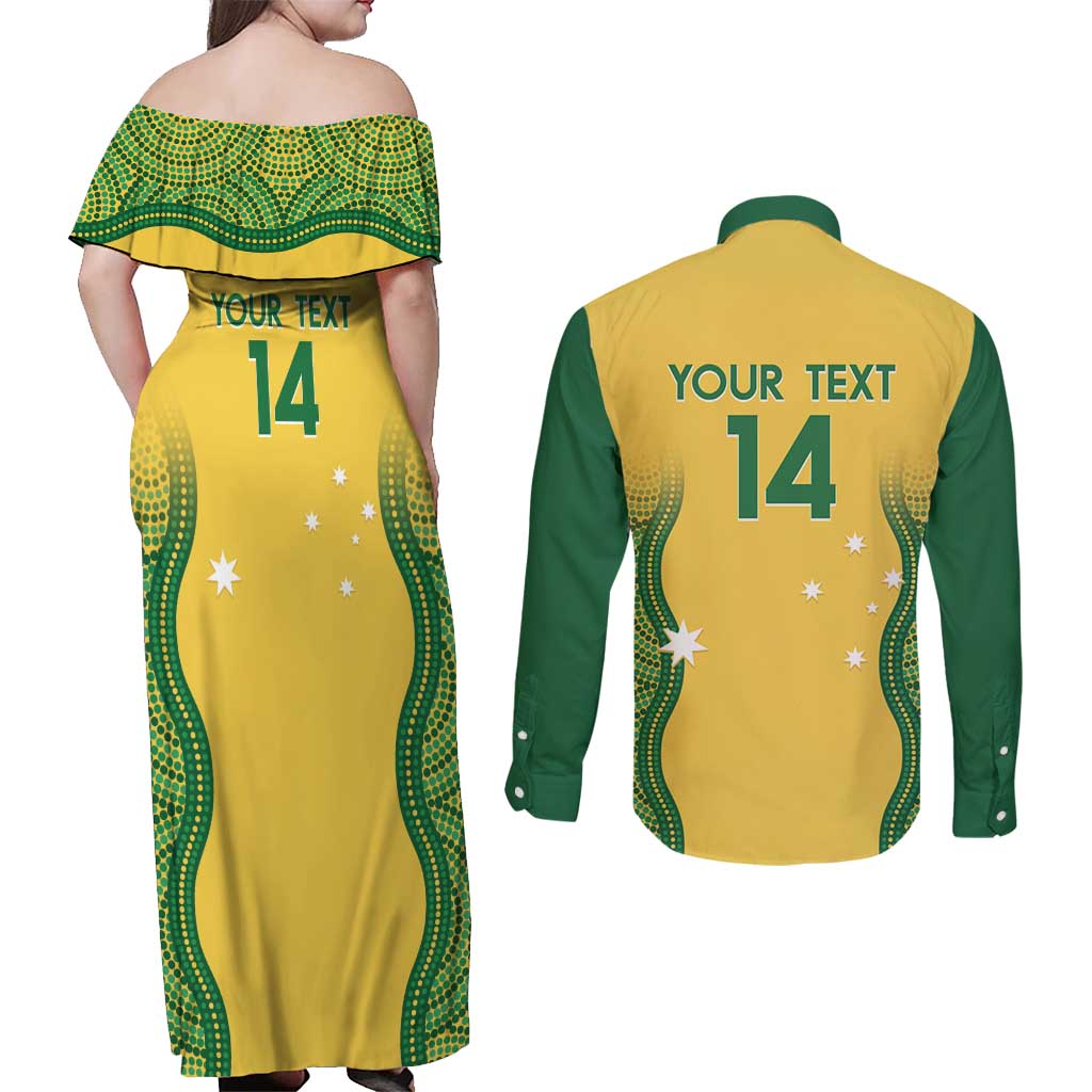 Custom Australia Opals Couples Matching Off Shoulder Maxi Dress and Long Sleeve Button Shirt Indigenous Art