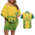 Custom Australia Opals Couples Matching Off Shoulder Short Dress and Hawaiian Shirt Indigenous Art