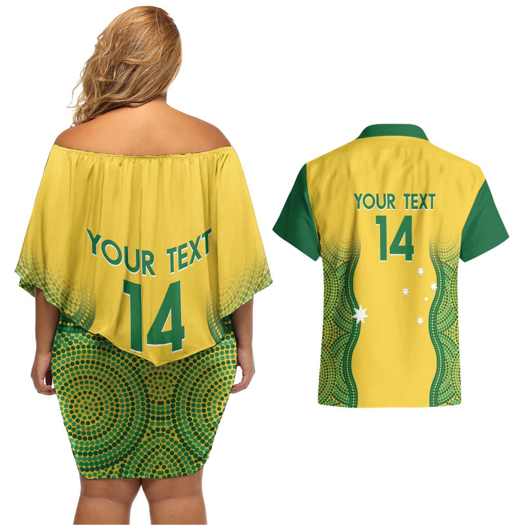 Custom Australia Opals Couples Matching Off Shoulder Short Dress and Hawaiian Shirt Indigenous Art