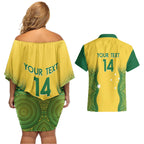 Custom Australia Opals Couples Matching Off Shoulder Short Dress and Hawaiian Shirt Indigenous Art