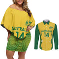 Custom Australia Opals Couples Matching Off Shoulder Short Dress and Long Sleeve Button Shirt Indigenous Art