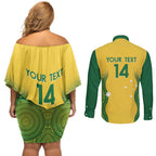 Custom Australia Opals Couples Matching Off Shoulder Short Dress and Long Sleeve Button Shirt Indigenous Art