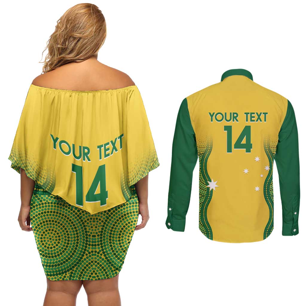 Custom Australia Opals Couples Matching Off Shoulder Short Dress and Long Sleeve Button Shirt Indigenous Art