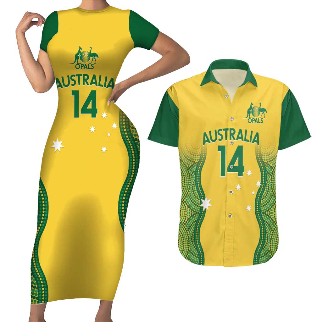 Custom Australia Opals Couples Matching Short Sleeve Bodycon Dress and Hawaiian Shirt Indigenous Art