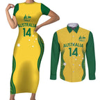 Custom Australia Opals Couples Matching Short Sleeve Bodycon Dress and Long Sleeve Button Shirt Indigenous Art