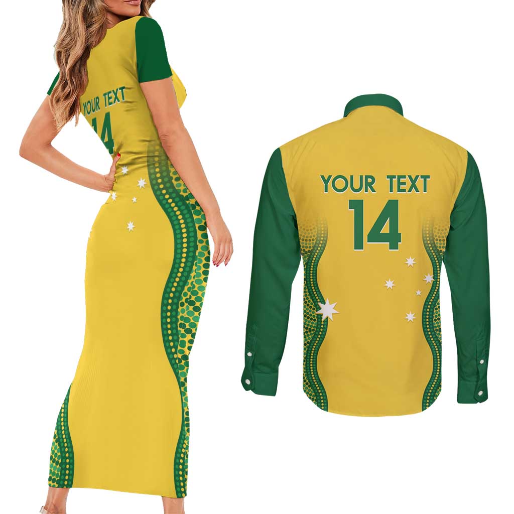 Custom Australia Opals Couples Matching Short Sleeve Bodycon Dress and Long Sleeve Button Shirt Indigenous Art