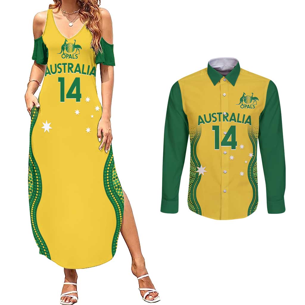 Custom Australia Opals Couples Matching Summer Maxi Dress and Long Sleeve Button Shirt Indigenous Art