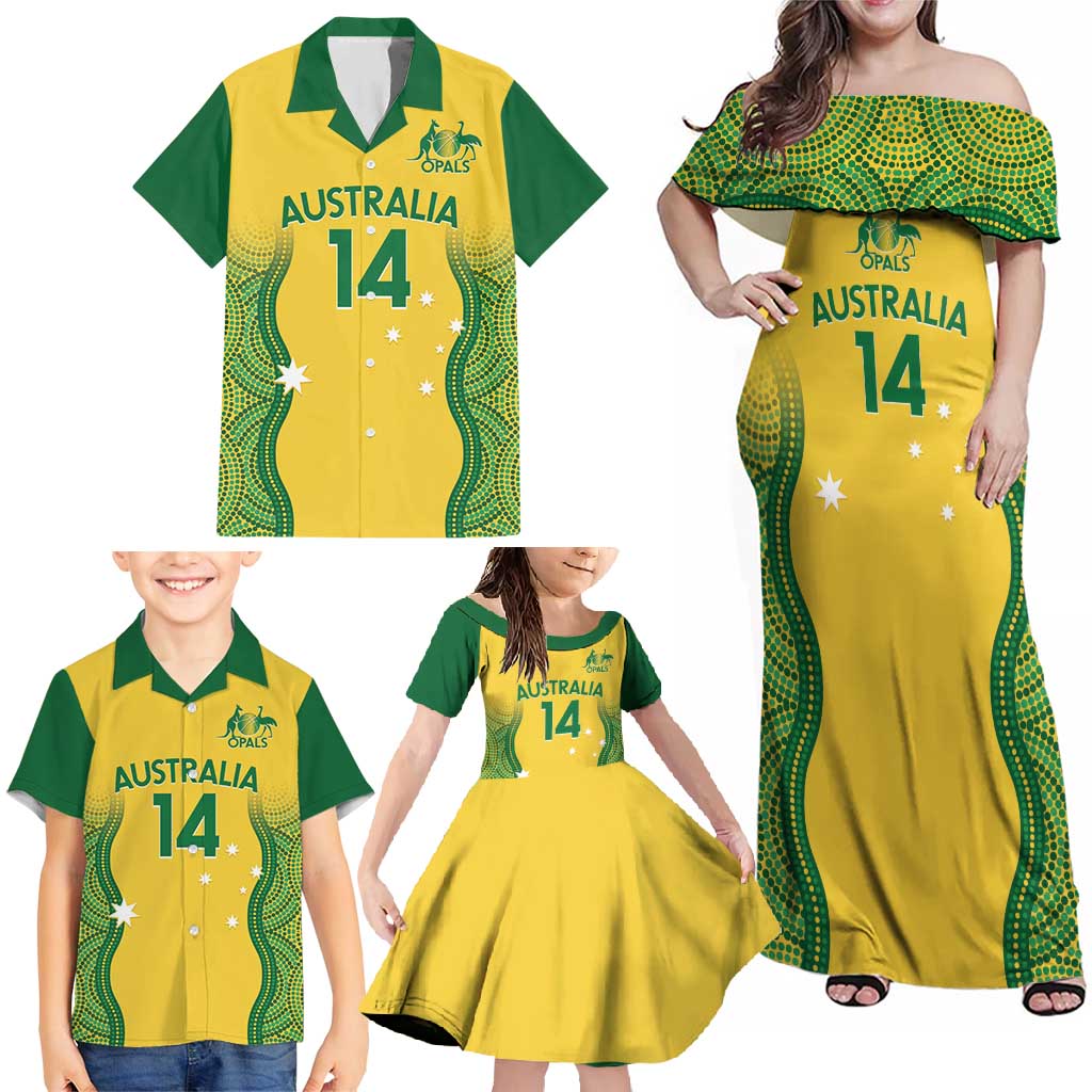 Custom Australia Opals Family Matching Off Shoulder Maxi Dress and Hawaiian Shirt Indigenous Art