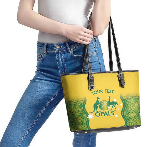 Custom Australia Opals Leather Tote Bag Indigenous Art