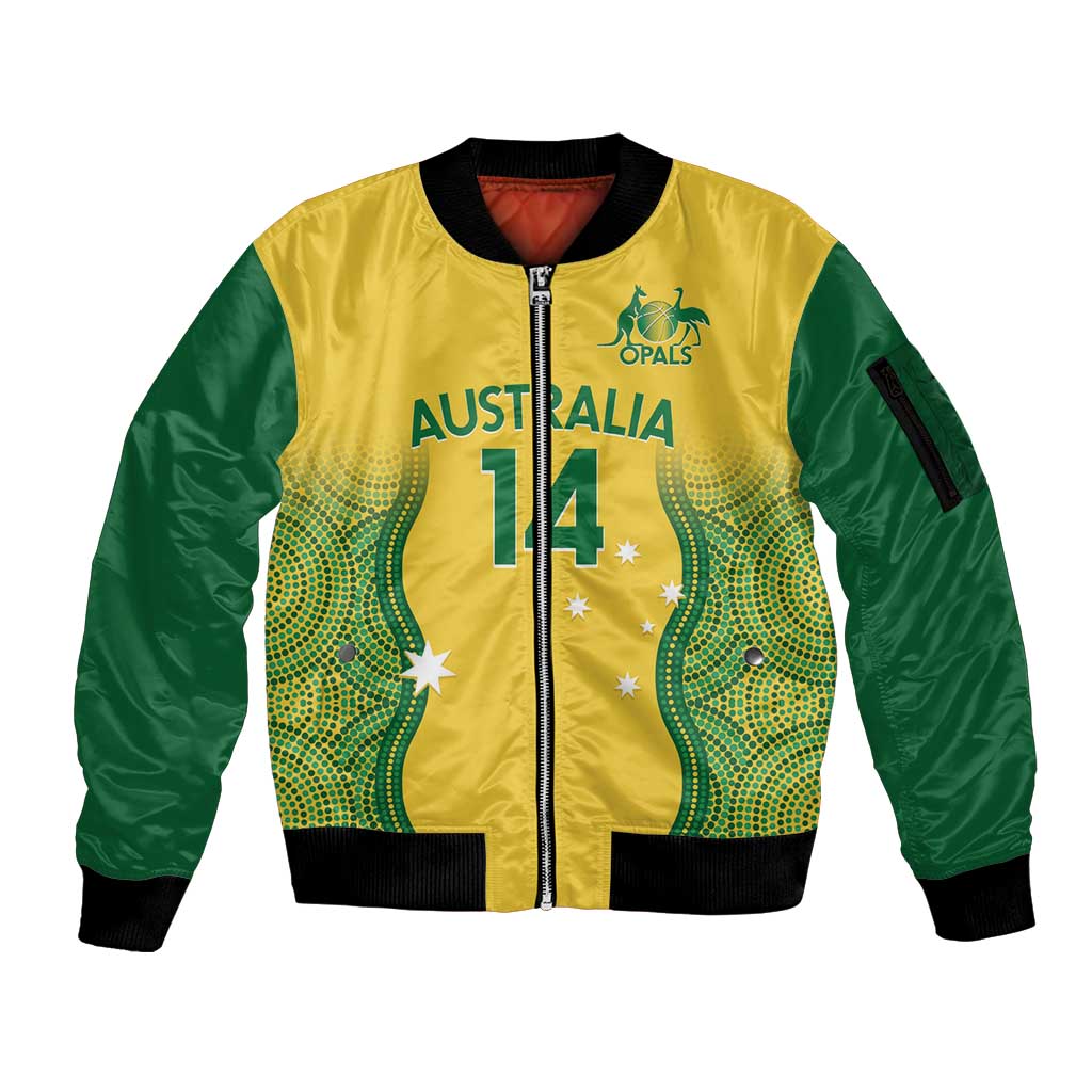 Custom Australia Opals Sleeve Zip Bomber Jacket Indigenous Art