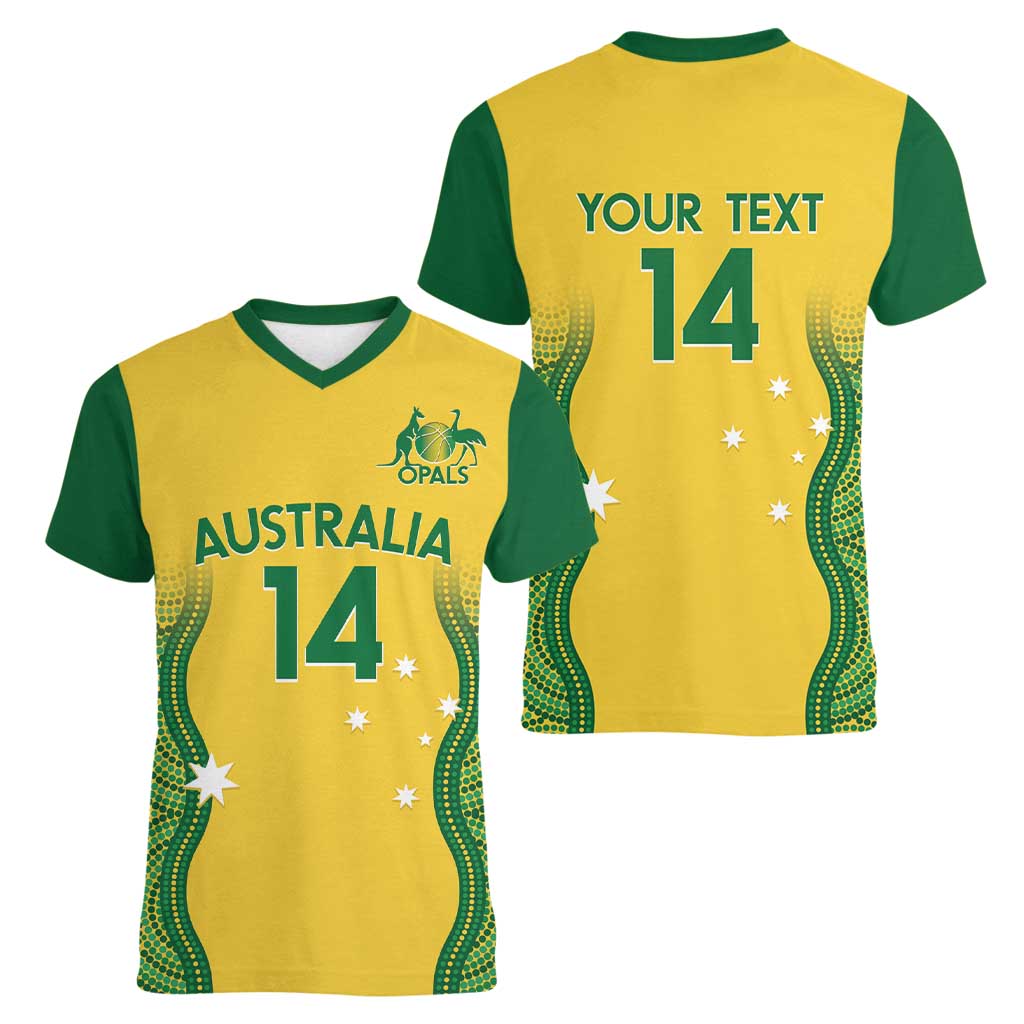 Custom Australia Opals Women V-Neck T-Shirt Indigenous Art
