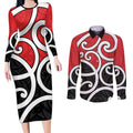 New Zealand Couples Matching Long Sleeve Bodycon Dress and Long Sleeve Button Shirt Maori Koru Tino Rangatiratanga Color - Aussie Hoodie