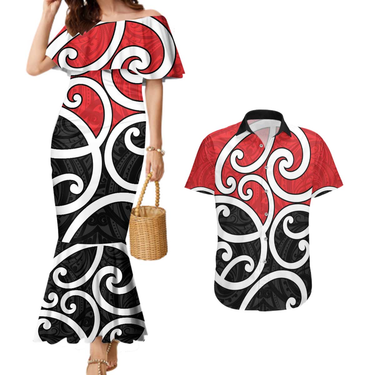 New Zealand Couples Matching Mermaid Dress and Hawaiian Shirt Maori Koru Tino Rangatiratanga Color - Aussie Hoodie