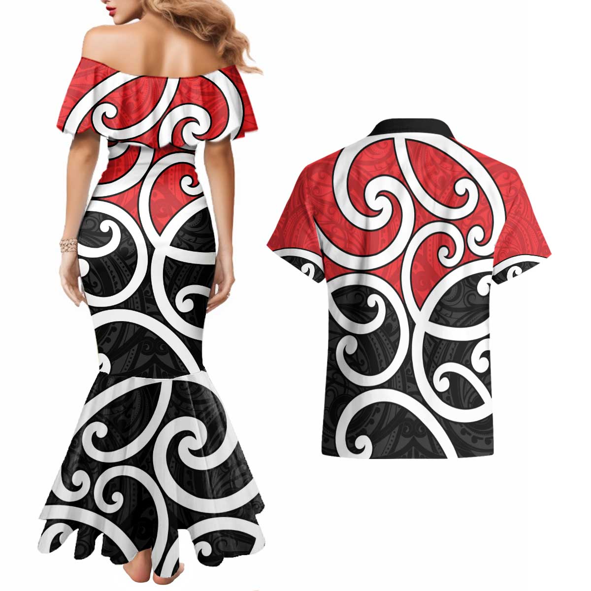 New Zealand Couples Matching Mermaid Dress and Hawaiian Shirt Maori Koru Tino Rangatiratanga Color - Aussie Hoodie