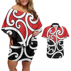 New Zealand Couples Matching Off Shoulder Short Dress and Hawaiian Shirt Maori Koru Tino Rangatiratanga Color - Aussie Hoodie