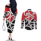 New Zealand Couples Matching Off The Shoulder Long Sleeve Dress and Long Sleeve Button Shirt Maori Koru Tino Rangatiratanga Color - Aussie Hoodie