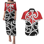New Zealand Couples Matching Puletasi and Hawaiian Shirt Maori Koru Tino Rangatiratanga Color - Aussie Hoodie