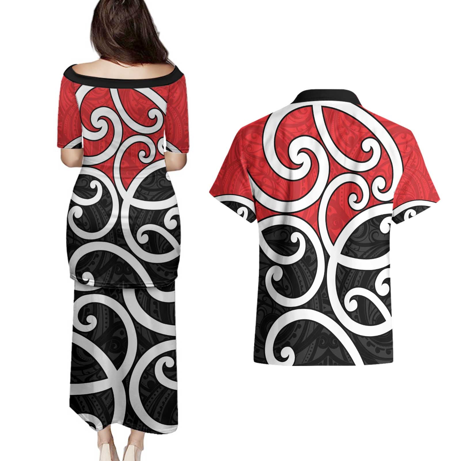 New Zealand Couples Matching Puletasi and Hawaiian Shirt Maori Koru Tino Rangatiratanga Color - Aussie Hoodie