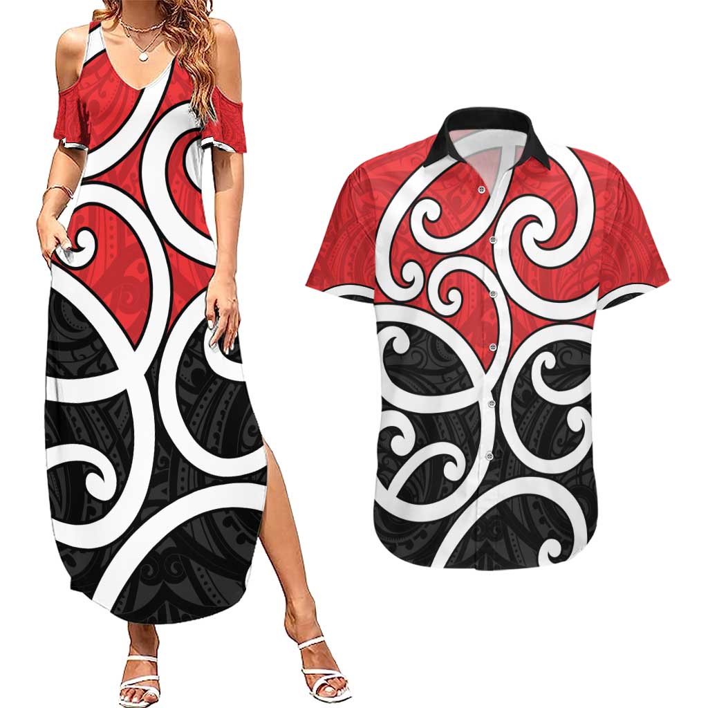 New Zealand Couples Matching Summer Maxi Dress and Hawaiian Shirt Maori Koru Tino Rangatiratanga Color - Aussie Hoodie