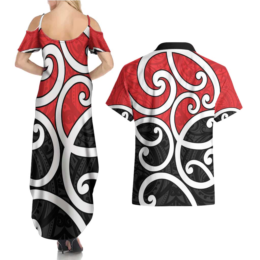 New Zealand Couples Matching Summer Maxi Dress and Hawaiian Shirt Maori Koru Tino Rangatiratanga Color - Aussie Hoodie