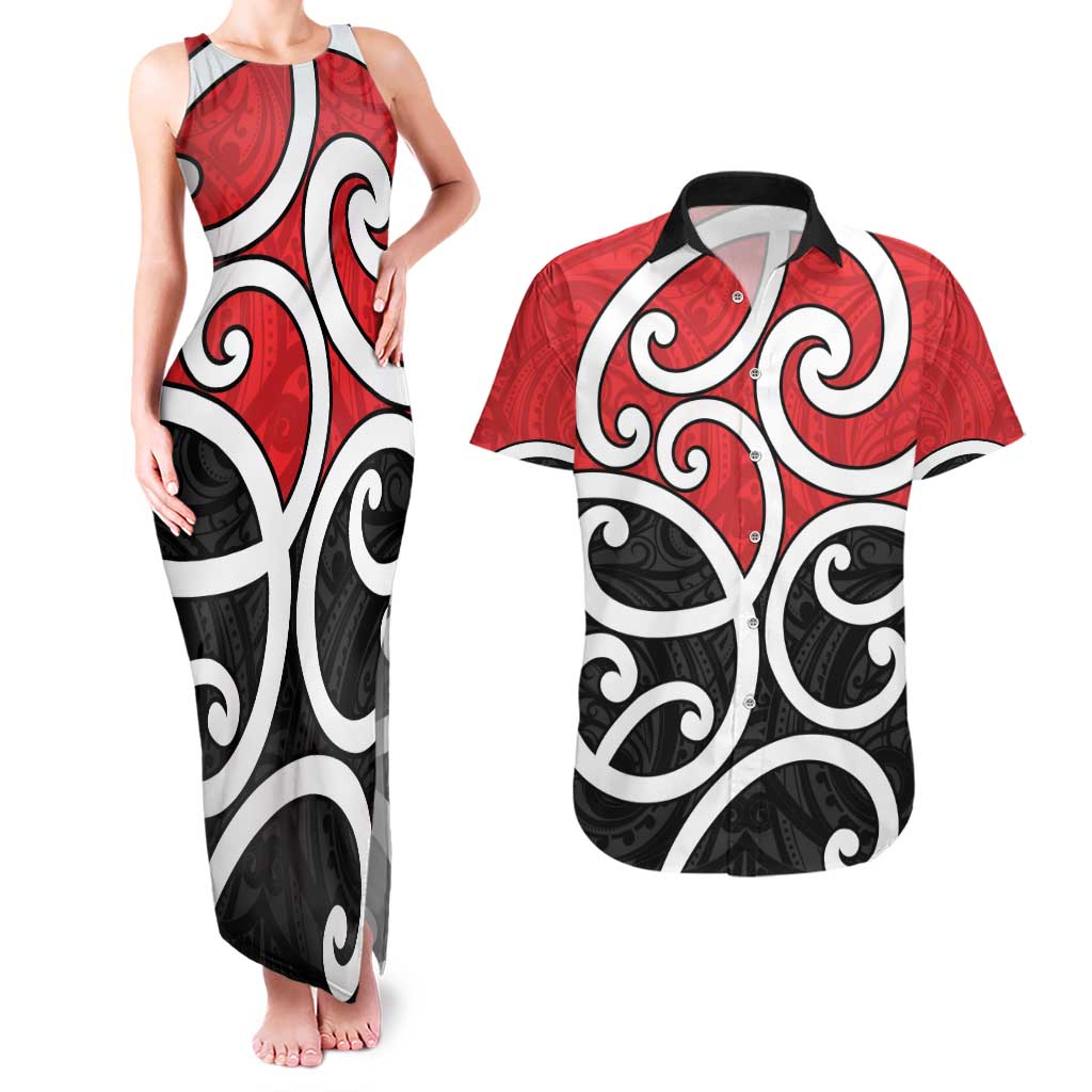 New Zealand Couples Matching Tank Maxi Dress and Hawaiian Shirt Maori Koru Tino Rangatiratanga Color - Aussie Hoodie
