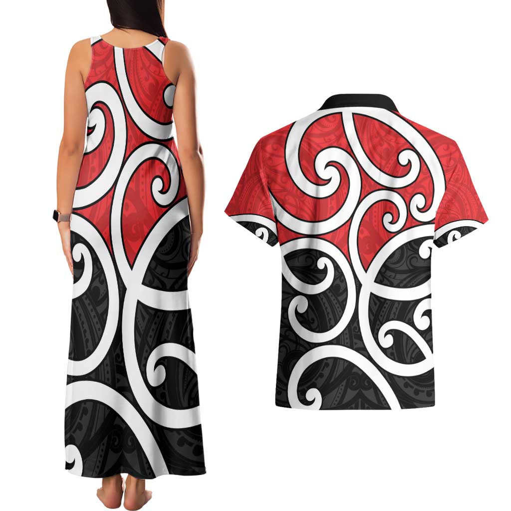 New Zealand Couples Matching Tank Maxi Dress and Hawaiian Shirt Maori Koru Tino Rangatiratanga Color - Aussie Hoodie