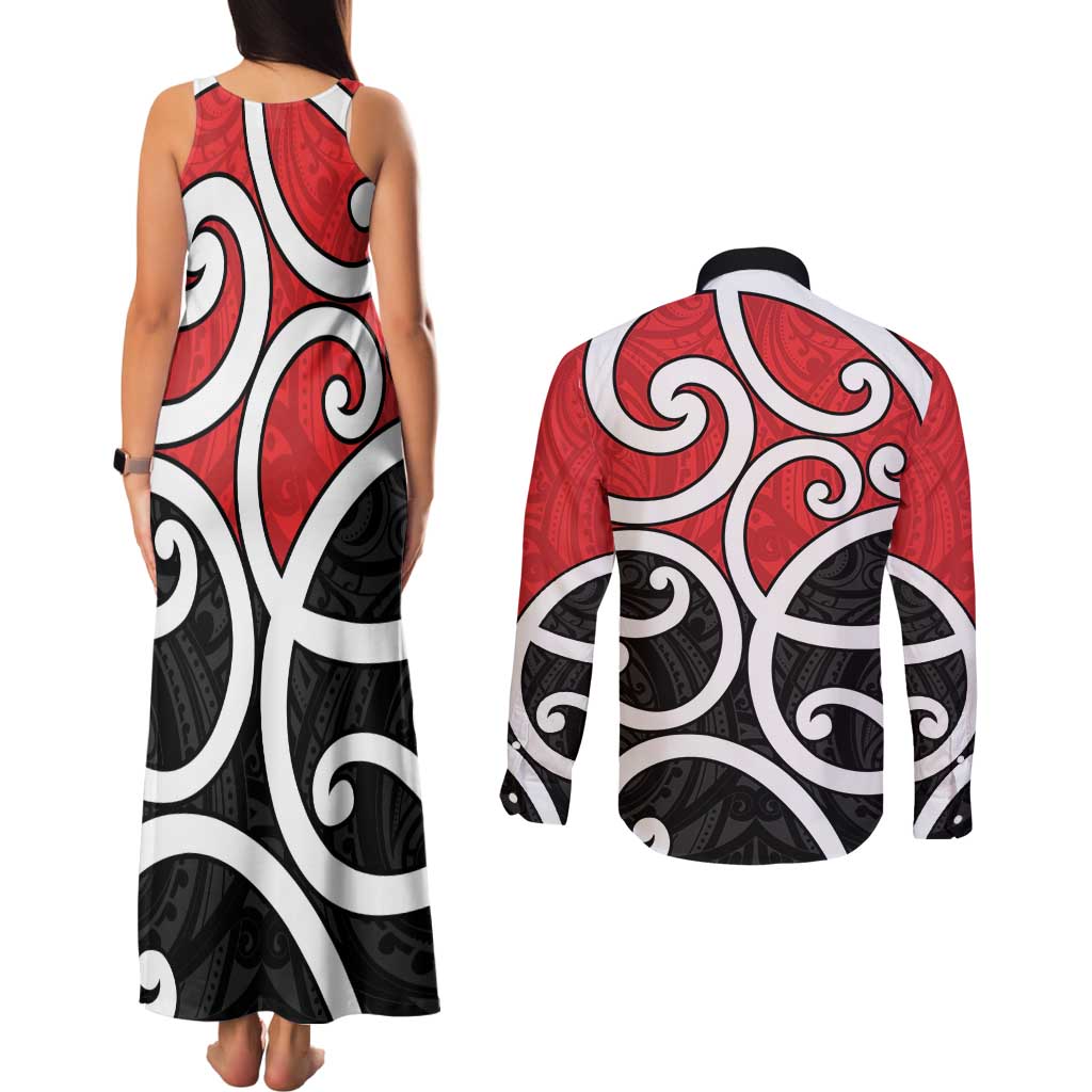 New Zealand Couples Matching Tank Maxi Dress and Long Sleeve Button Shirt Maori Koru Tino Rangatiratanga Color - Aussie Hoodie